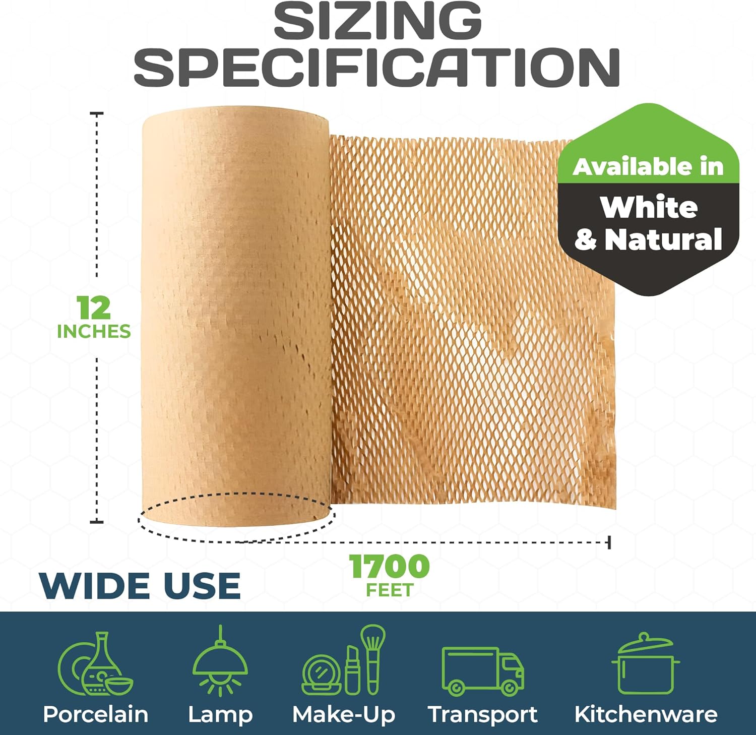 HexaFil Honeycomb Packing Paper - Eco-Friendly, Sustainable Filler for Shipping and Moving, Cushioned Packing Material in Dispenser Box, Alternative to Bubble Wrap - Natural, 12" x 1700'