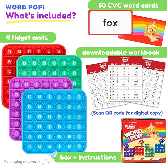 Word Pop, CVC Words - Learn to Read in Weeks - Multisensory Reading & Phonics Interactive Game Ideal for Pre Kindergarten to 1st Grade (Packaging May Vary)