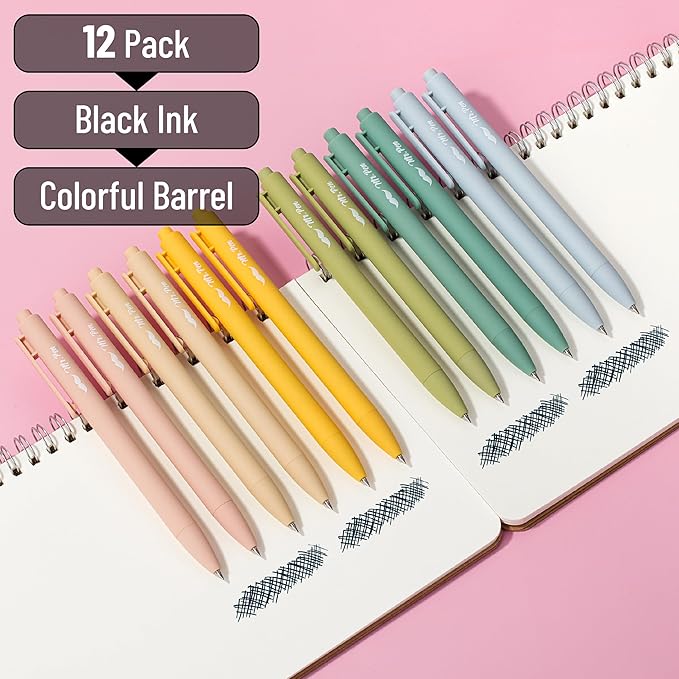 Mr. Pen- Retractable Gel Pens, 12Pack, Black Ink, Natural Vintage Color Barrel Gel Pens, Gel Pens Fine Point 0.5mm, Retractable Pens, Cute Pens, Gel Ink Pens, Aesthetic Pens for Journaling
