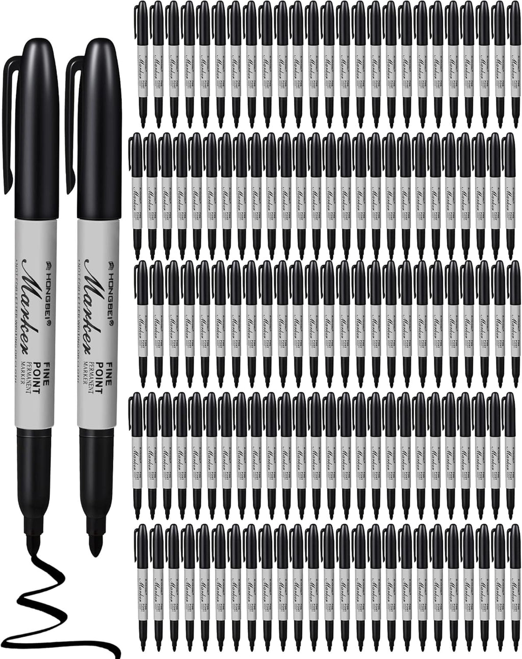 Thenshop 100 Pack Permanent Markers Bulk Black Permanent Marker Set Fine Point Pens Work on Wood, Metal, Stone, Glass