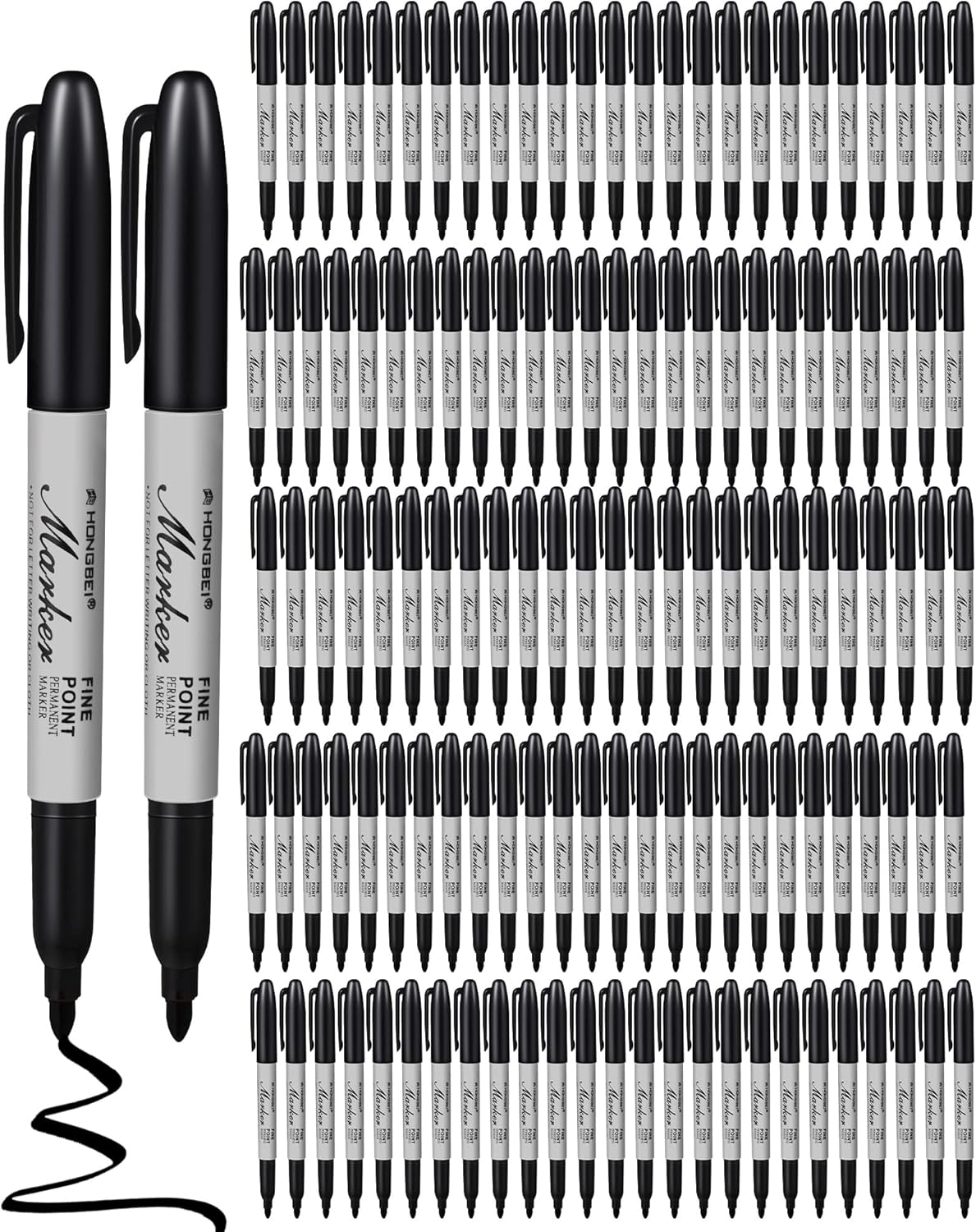 Thenshop 100 Pack Permanent Markers Bulk Black Permanent Marker Set Fine Point Pens Work on Wood, Metal, Stone, Glass