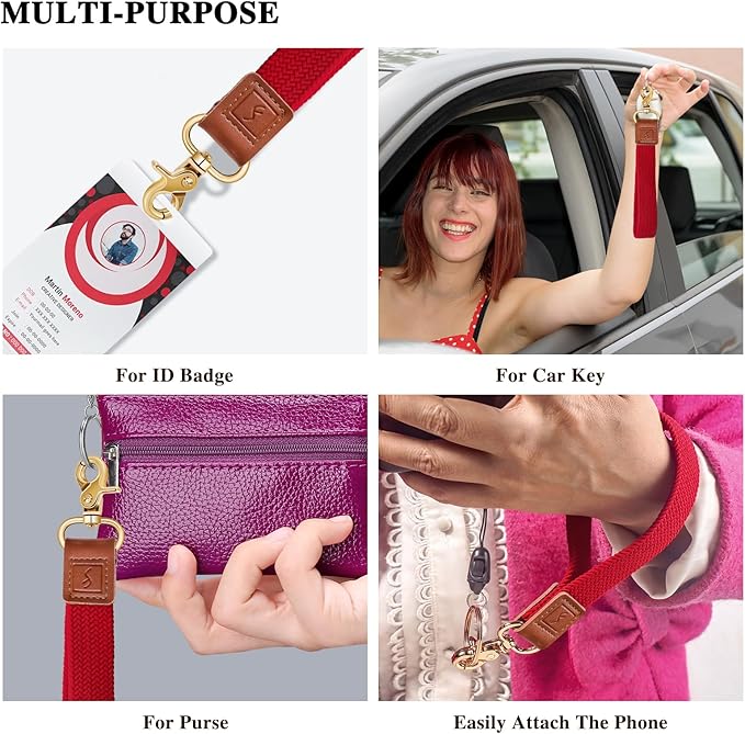 Fishent Stretchy Wristlet Keychain,Braided Cute Wrist Lanyards for Keys, Key Chain Holder for Women Men, Wrist Strap Keychain for Car Keys Phone Camera Wallet ID Badges Card (Red)