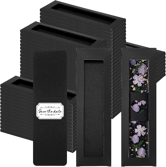 50 Set Kraft Bookmark Sleeves Resin Bookmark Holder 5.9 x 1.8'' Bookmark Cardboard Gift Boxes DIY Bookmark Blank Display Cards for Bookmark Wrapping Gift Supplies(Black)