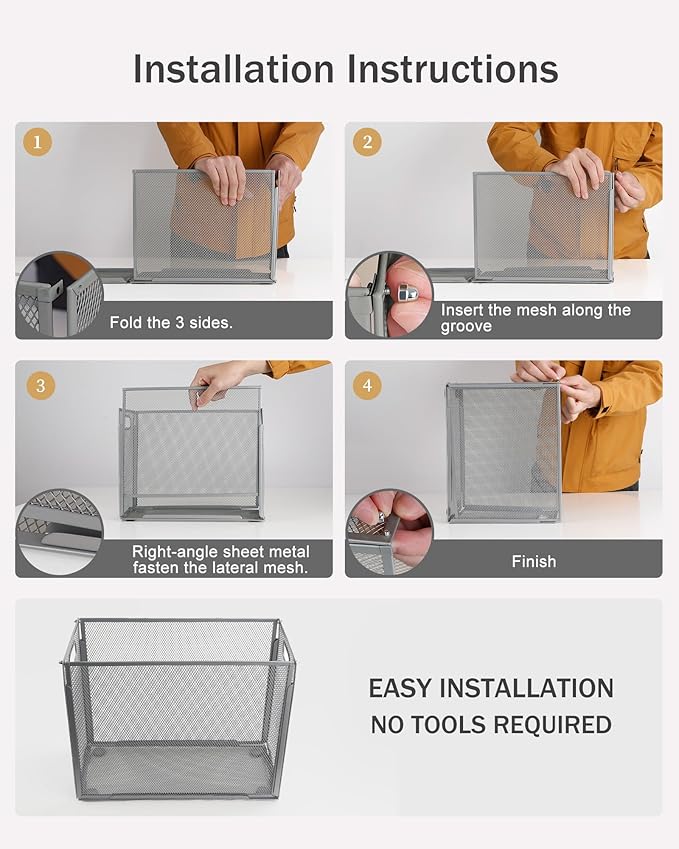 Oterri Hanging File Organizer, Metal File Organizer, Portable Desktop File Organizer for Letter Size Folder, Mesh Hanging File Crate for Office,Folders Not Included(Light Grey-Large,2 Pack)