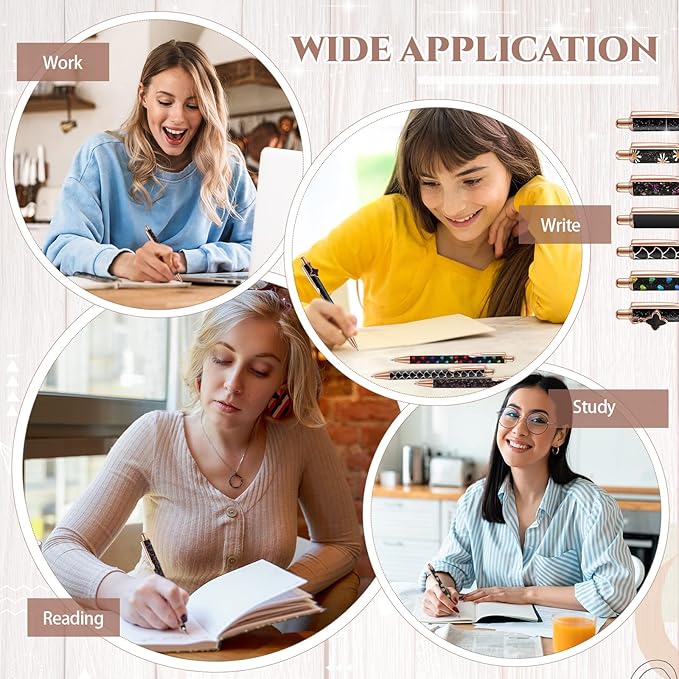 Sherr 7 Pcs Fancy Pens for Women Cute Sparkly Glitter Pens with 10 Pcs Black Ink Refills Pretty Gifts for Girls Office School Christmas Graduation(Black,Simple)