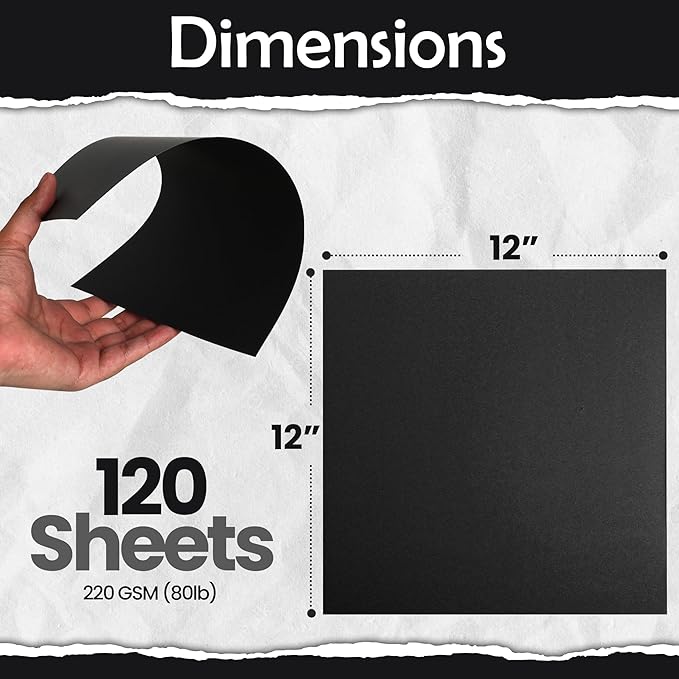 SANZIX 120 Sheets Black Cardstock 12x12 - Heavyweight 80 Lbs 220 GSM Black 12x12 Cardstock for Crafts | Laser & Inkjet Printer Compatible, Perfect for Scrapbooking, Invitations, Card Making & DIY
