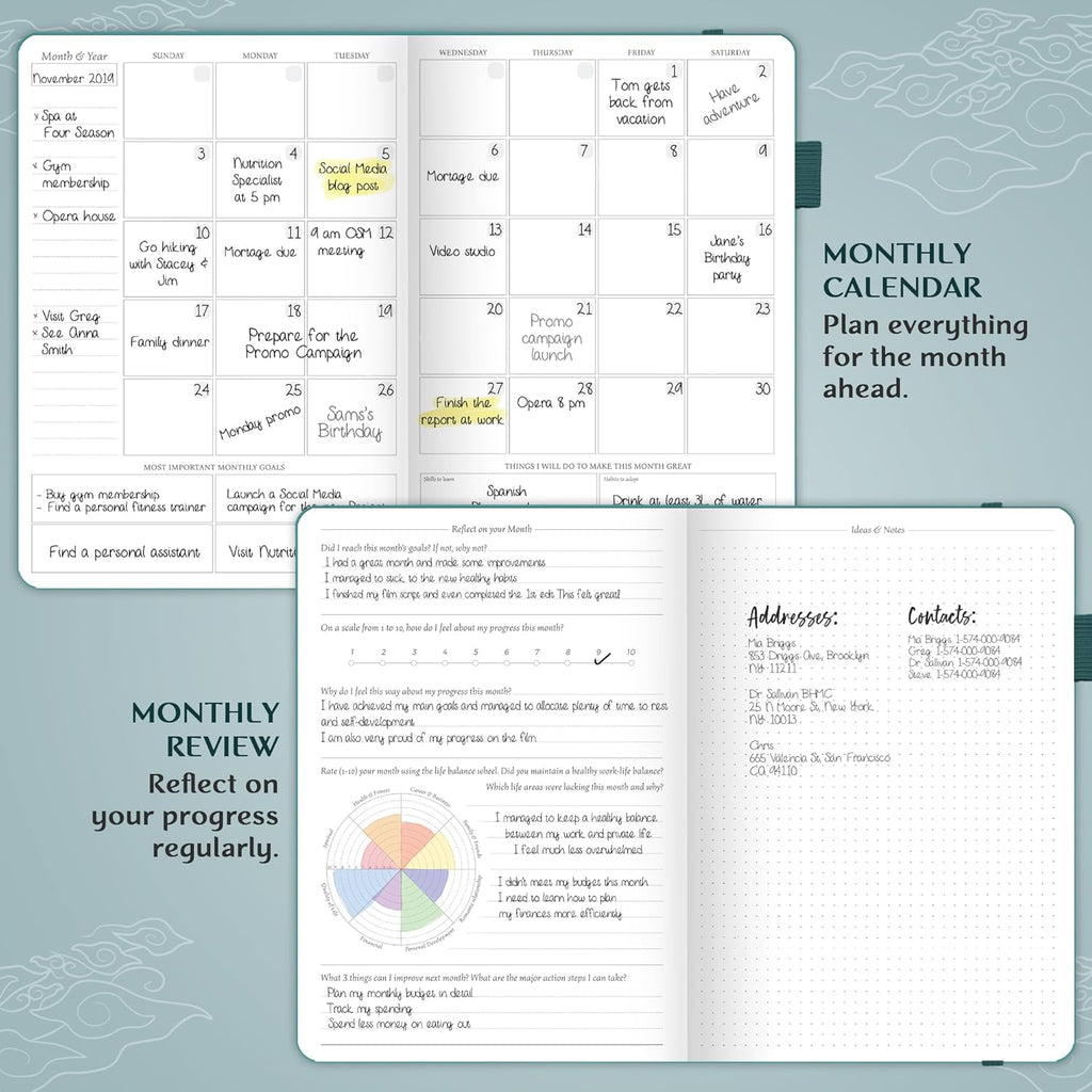 Legend Planner PRO – Deluxe Weekly & Monthly Life Planner to Increase Productivity and Hit Your Goals. Time Management Organizer Notebook – Undated – 7 x 10" Hardcover + Stickers – Dark Teal