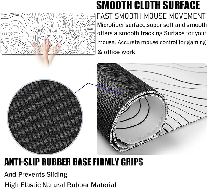 Large Mouse Pad, Big Desk Mat Large Office Desk Pad, Durable Extended Mouse Mat 31.5"x15.7" Computer Mousepad with Non-Slip Rubber Base & Stitched Edge for Home Office Work, Black Line