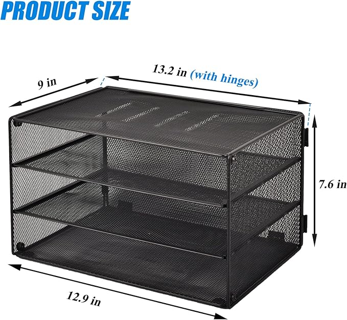 EASEPRES Paper Organizer Tray, 3 Tier Mesh Desk File Organizer Letter Sorter Holder for Home Office, Black