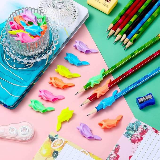 Nezyo 60 Pieces Silicone Ideal Pencil Holders Assorted Writing Aid Grips Children Training for Kids Handwriting Toddlers Posture Correction Tools Writing Tools