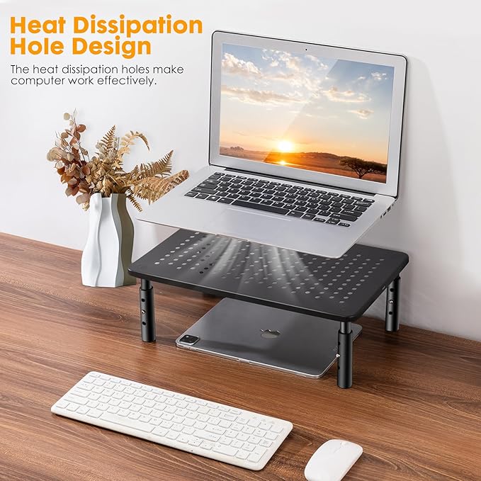 Computer Monitor Stand Riser for Desk, 2 Pack Adjustable Pc Laptop Tv Desktop Monitor Metal Stand Riser with Cable Straps, Screen Floor Shelf Holder Stand for Desk, Floor, Carpet, Organizer