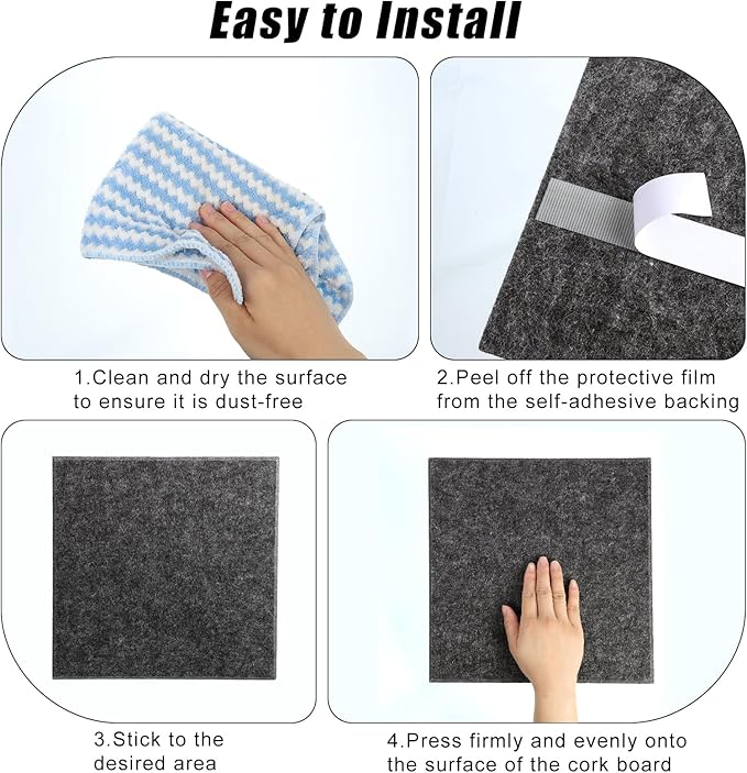 Large Cork Board 36" x 24", 6 Pack Felt Wall Tiles with Colored 30 Pcs Pushpins, Bulletin Board with Removable Self-Adhesive Strips, Pin Board Cork Boards for Walls Office Home-Dark Gray