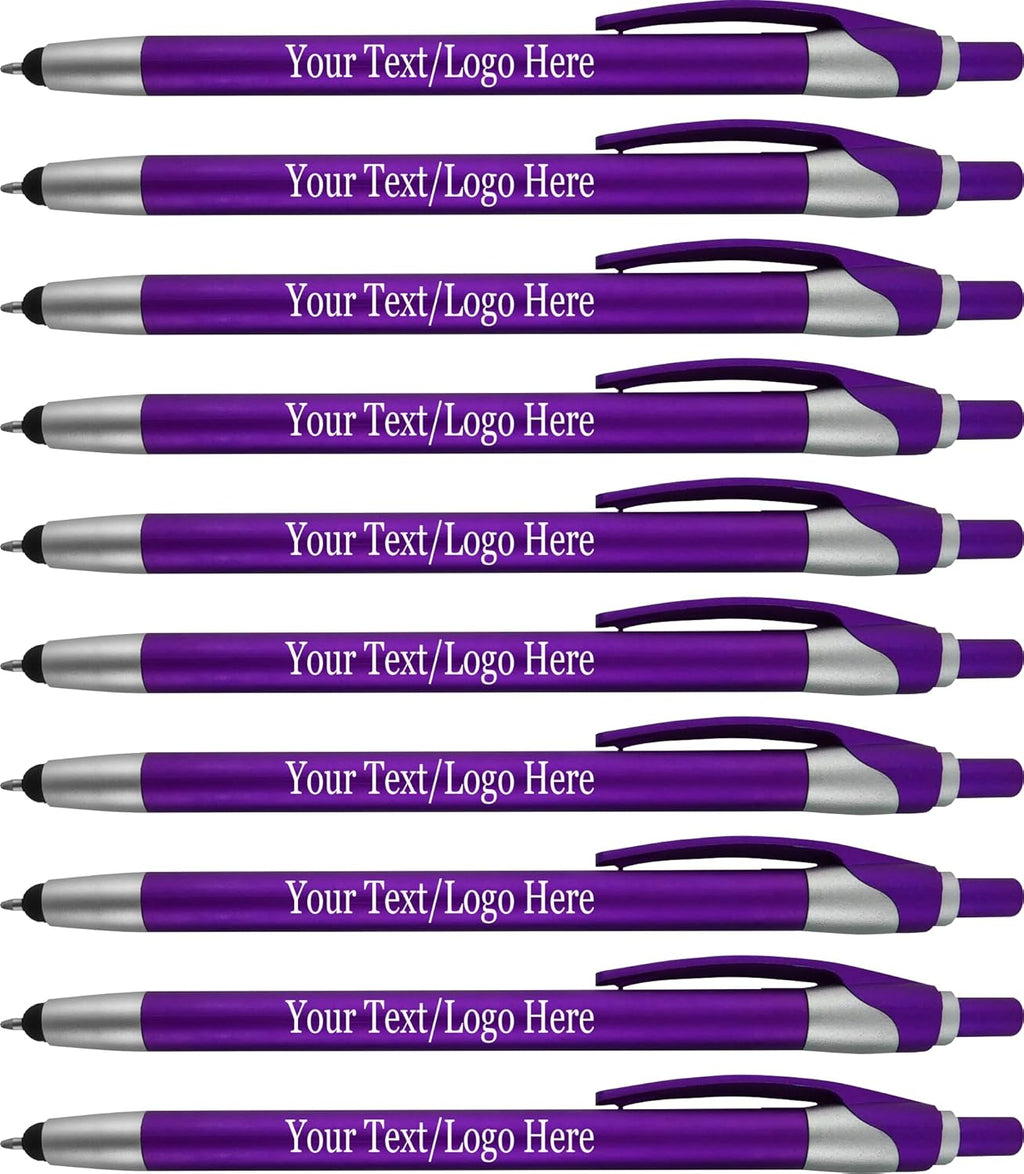 Personalized With your Custom Logo or Text Pens-Pack of 450- for Marketing, Parties, and Events, 2 in 1 Capacitive Stylus & Ballpoint Pen Compatible With Touchscreen Devices, Black Ink, Purple Pens