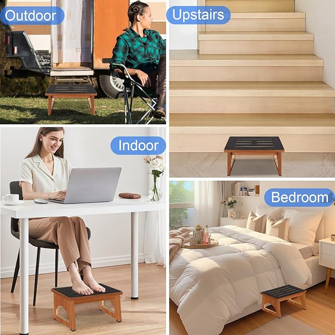 One Step Stool for Adults Seniors with Non-Slip Rubber Stepping Feet, Heavy Duty Platform Step Stools, 8.7 in Portable Bed Steps for High Beds for Bathroom, Bedroom, Kitchen & Bedside Support