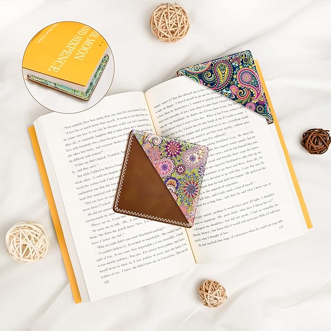 3 Pieces Leather Bookmarks, Personalized & Cute Book Accessories for Reading Lovers, Page Markers for Women Men Girls Boys Student Teacher Kids Retirement Birthday Gifts (Retro Pattern)