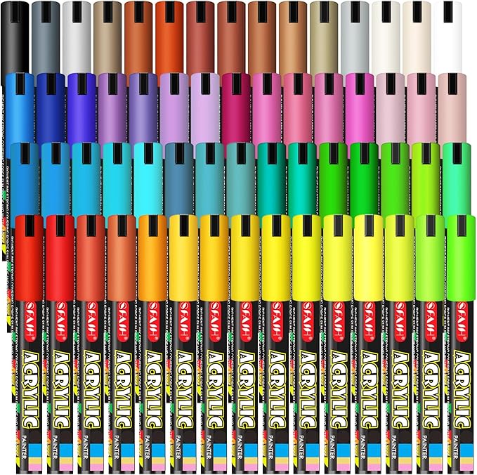 SFAIH Acrylic Creative Markers Set of 60 With 14 Metallics, Organizer, 3mm Medium Tips - Holiday Paint Markers, Gift for Kids and Adults - Art Supplies
