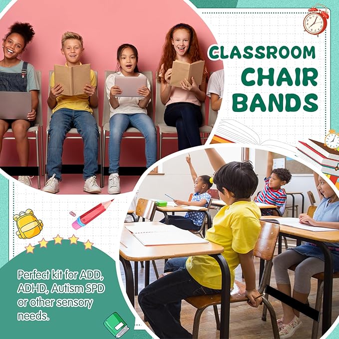 Berlune 24 Pcs Classroom Chair Bands Fidget Chairs and Desks Bands ADHD Autism Tools Bounce Flexible Seating for Classroom(Black, 1 mm)