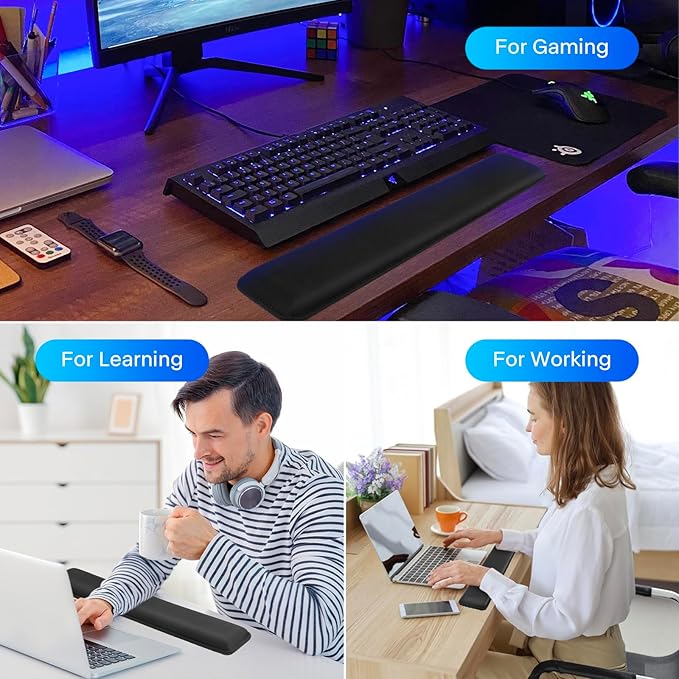 Yolanda Keyboard Wrist Rest/Pad - Cooling Gel - Stitched Edges - Keyboard Accessory,Ergonomic,Black