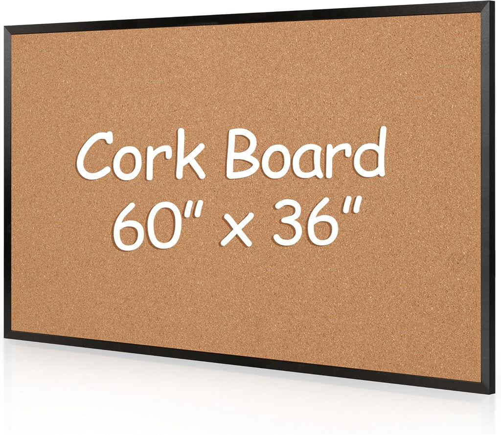 Board2by Extra Large Cork Bulletin Board 60" X 36", Black Wood Framed 5'x3' Corkboard for Wall, Wall Mounted Notice Pin Board with 18 Push Pins for School, Home & Office