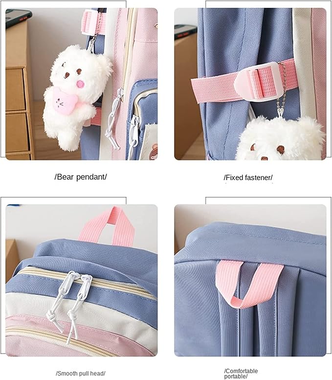 Kawaii Backpack 5Pcs Set Lightweight aesthetic backpack,Teens laptop computer cute backpacks for girls (Cartoon backpack,one size)