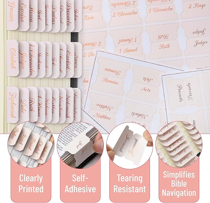 Mr. Pen- Bible Tabs, 75 Tabs, Soft Blush, Bronze Foil Embossed Lettering, Laminated Bible Tabs for Women and Men, Bible Tabs for Study Bible Index Tabs, Bible Book Tabs, Bible Labels Tabs