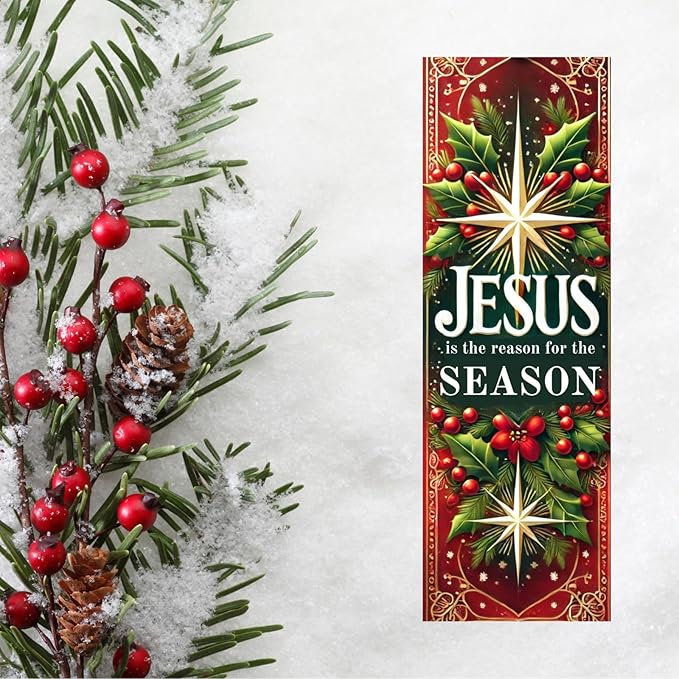 50 Count Bulk Pack - Christmas Jesus is The Reason for The Season Bookmarks - Made in USA - Bible Verse - Church Handouts- Greeting Card Inserts - Inspirational Message