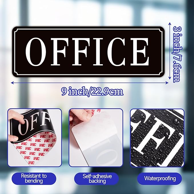 The Office Door Sign for Home and Business，Self-Adhesive Waterproof and Fade-Resistant Modern Office Sign Sticker for House，Business，Door, Window（Black）