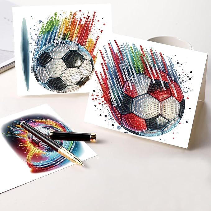 Tontut 6pcs Diamond Art Painting Kit Greeting Card, Football 5D DIY Diamond Handmade Holiday Sparkling Greeting Card with Envelope, Holiday Gift Congratulation