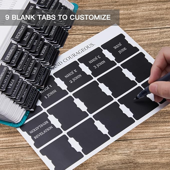 Laminated Bible Tabs for Women & Men - Large Print Tabs for Study Bibles, Boho Theme for Easy Navigation and Quick Reference - Easy-to-Read and Apply Tabs for All Ages-Black