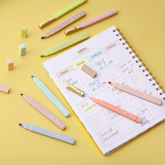 Mr. Pen- Aesthetic Highlighters and Pens, 16 Pack, Black Ink, Pastel Color Highlighters, No Bleed Bible Pens