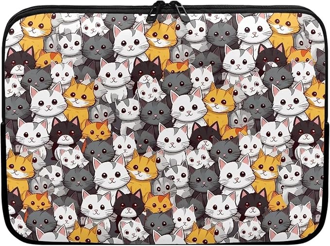 Cartoon Cats Printed Laptop Bag for Women Men, 17 Inch Laptop Sleeve Case Water Resistant Neoprene Computer Case Bag Laptop Briefcase Tablet Briefcase Carrying Bag, Multicolor