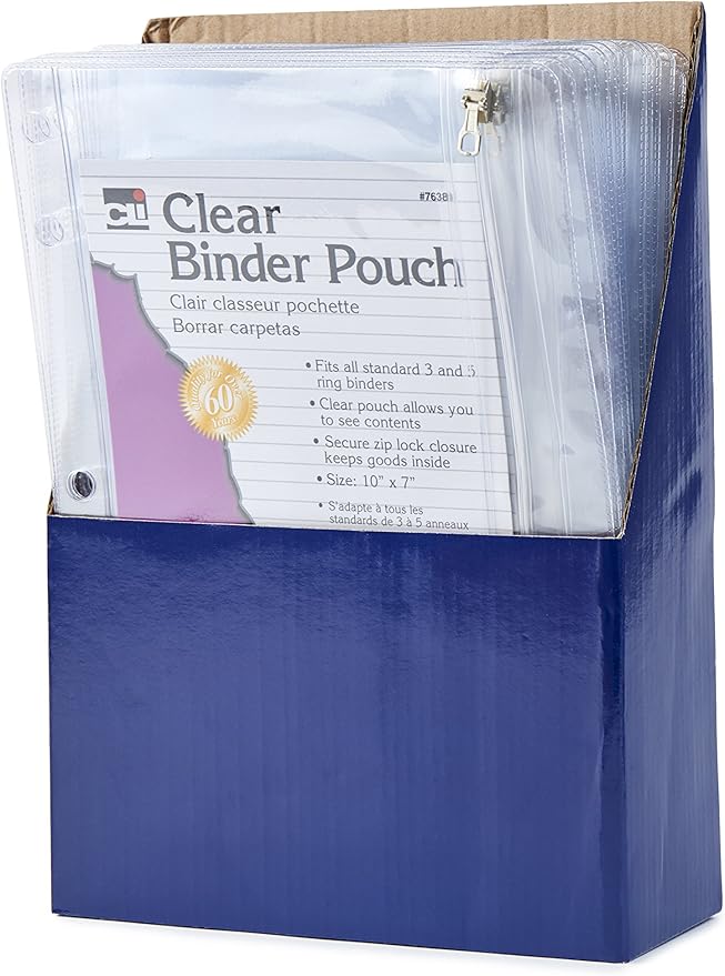Charles Leonard Pencil Pouch for Binder, 1 Pocket with Zipper Closure, Clear Vinyl, 24-Pack (76380-ST)