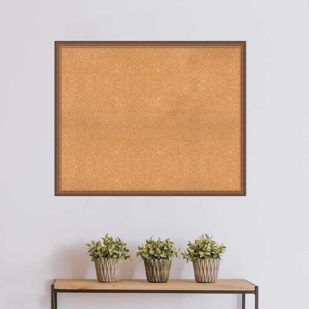 Amanti Art Natural Cork Board for Wall, 34x42 Vision Board with Bronze Frame, X-Large Corkboard Office Decor for Home Organization, Modern Corkboard Pinboard to Display Items for Home Organization in
