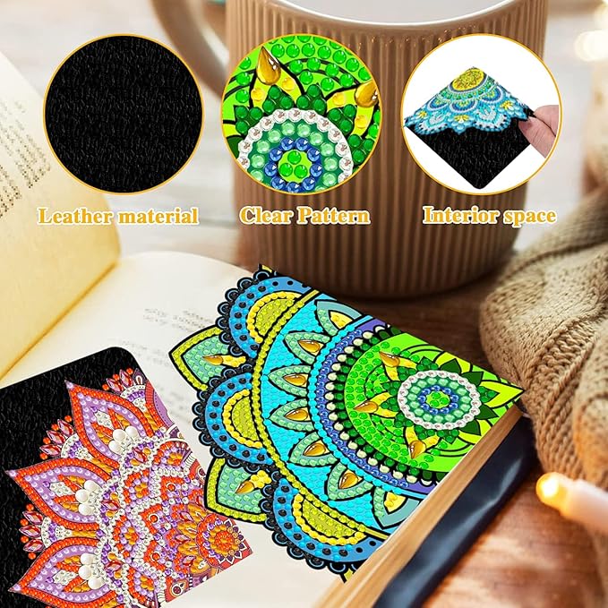 Diamond Art Bookmark Shape Rhinestone Bookmark Crystal DIY Diamond Drawing Bookmark Diamond Art by Number Embroidery Painting Bookmark for Arts Crafts Gift (Lotus 6)