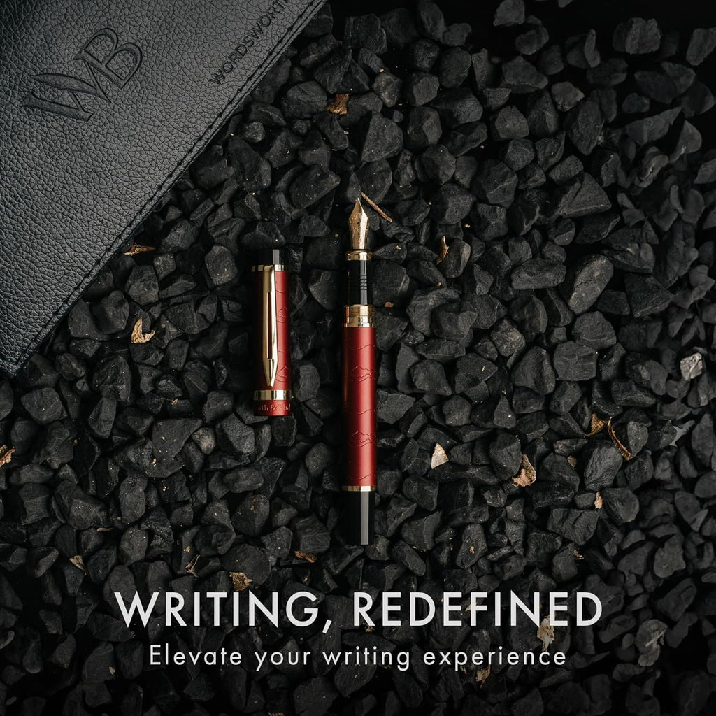 Wordsworth & Black Primori Fountain Pen Set [Red Gold]; Medium Nib, Gift Case, 24 Ink Cartridges, Refill Converter, Manual; Journaling, Calligraphy, Smooth Writing Pens; Left and Right Handed