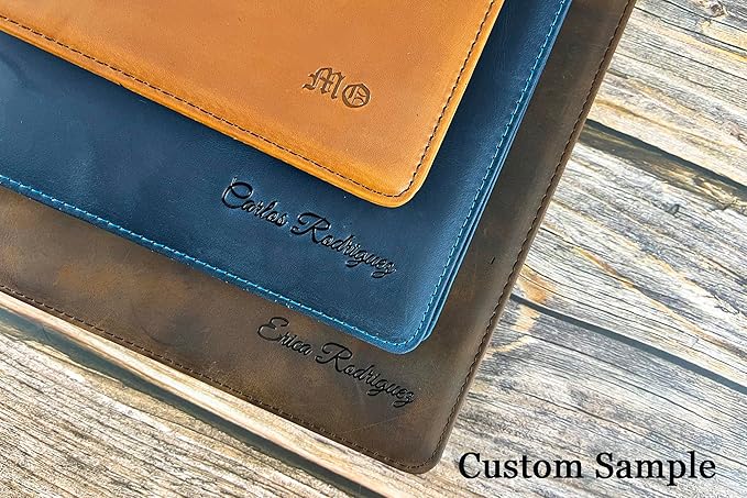 Personalized Leather Portfolio for Men, Engraved Leather Clipboard Portfolio Binder, Custom Leather Resume Padfolio for Women, Christmas Gift for His/Her (Clipboard, Blue-Custom)