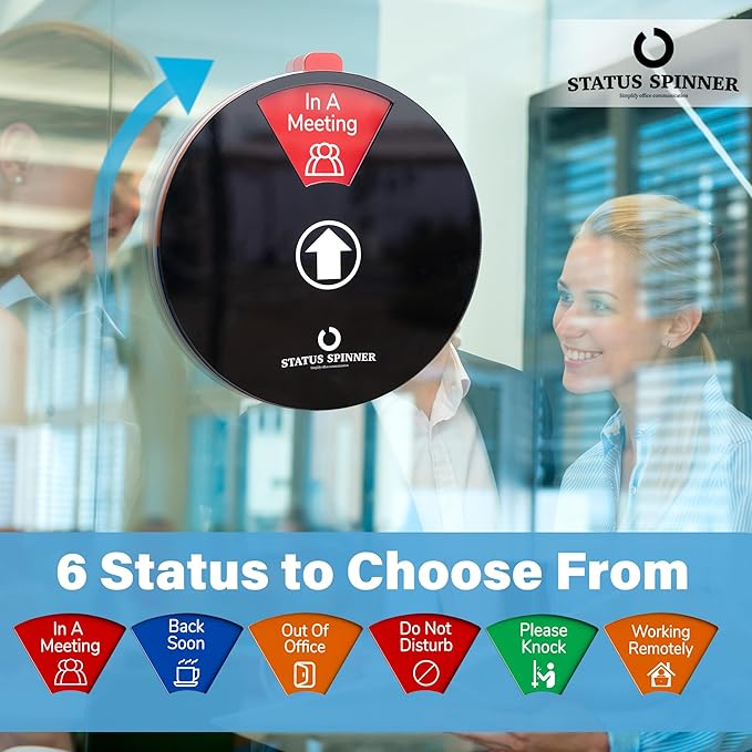 Out Of Office Sign for Door, 6 Options Status Private Sign, In a Meeting, Do Not Disturb, Working Remotely, In Out Sign Available and Away