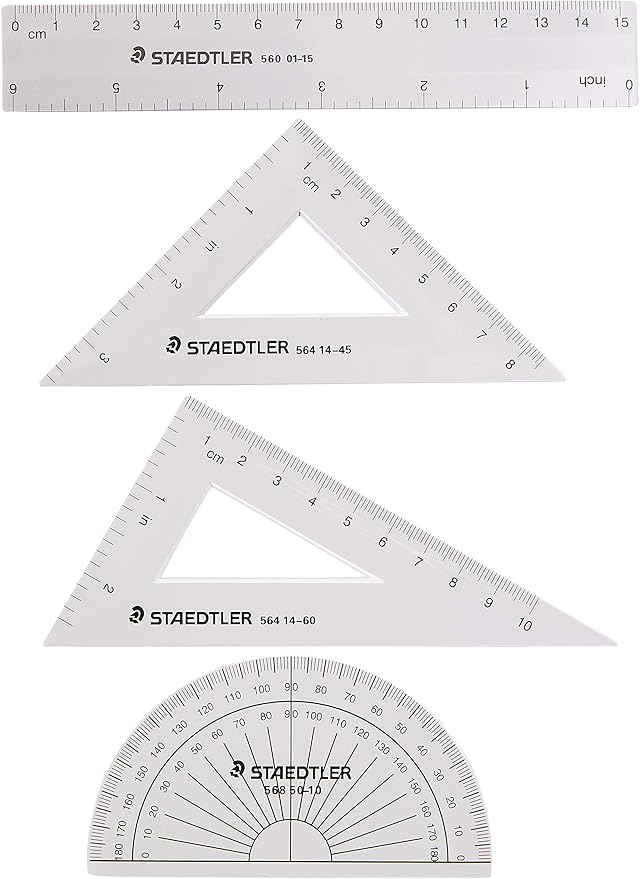 Staedtler Math Set with Ruler, 2 Triangles, Protractor, portable 4 piece, 569 WP4