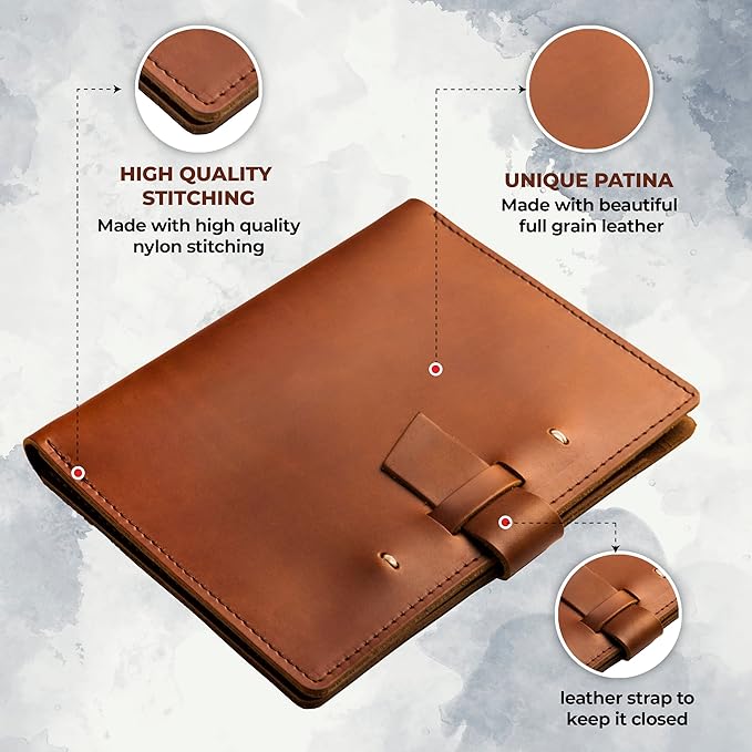 Portfolio Binder for Men and Women, Tech Portfolio Organizer for Business, Leather Folio Canvas Notebook with Air Tag, Apple Pencil, Phone, Cards