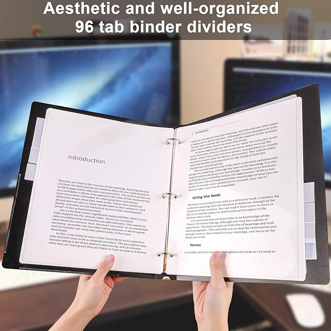 3 Ring Binder Dividers with 8 Tabs, 12 Set 8 Dividers Binder, 1/5 Cut Tabs, Letter Size Binder Dividers White, Sheet Protectors 8.5" x 11", 3 Hole Punch Dividers 8 Tab Sets, Total 96 Dividers