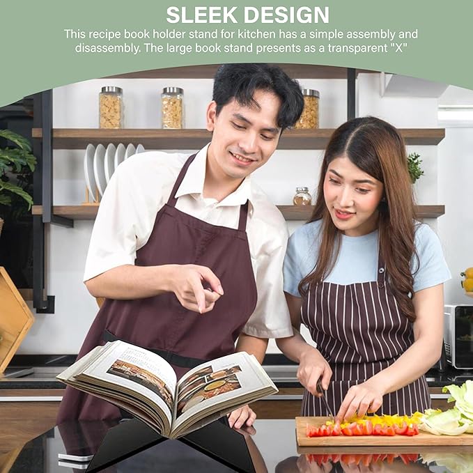 Acrylic Book Display Stand - Cookbook Holder for Kitchen (Black)
