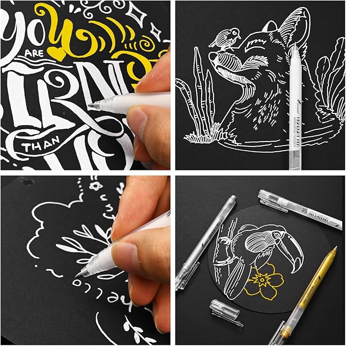 Silver Pens, 3Pack,0.8mm Extra Fine Point, Silver Gel Pens for Artists, Silver Gel Pen, Silver Ink Pen, Silver Pens for Black Paper, Silver Drawing Pens,Silver Pen for Artists Drawing