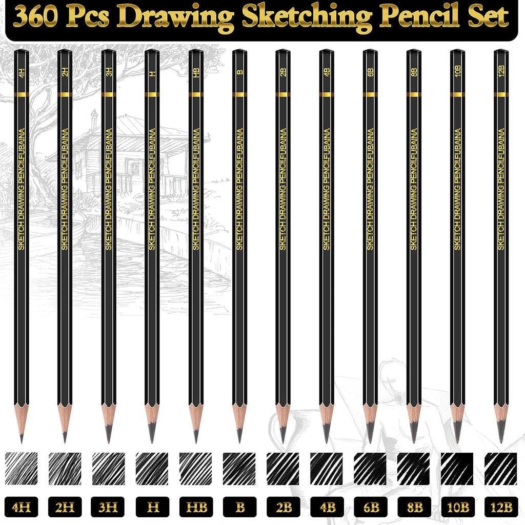 360 Pcs Drawing Sketching Pencil Set Professional (12b - 4h) Graphite Charcoal Gift Bulk for Artists Beginners, Pro Artists, Drawing Art, Sketching