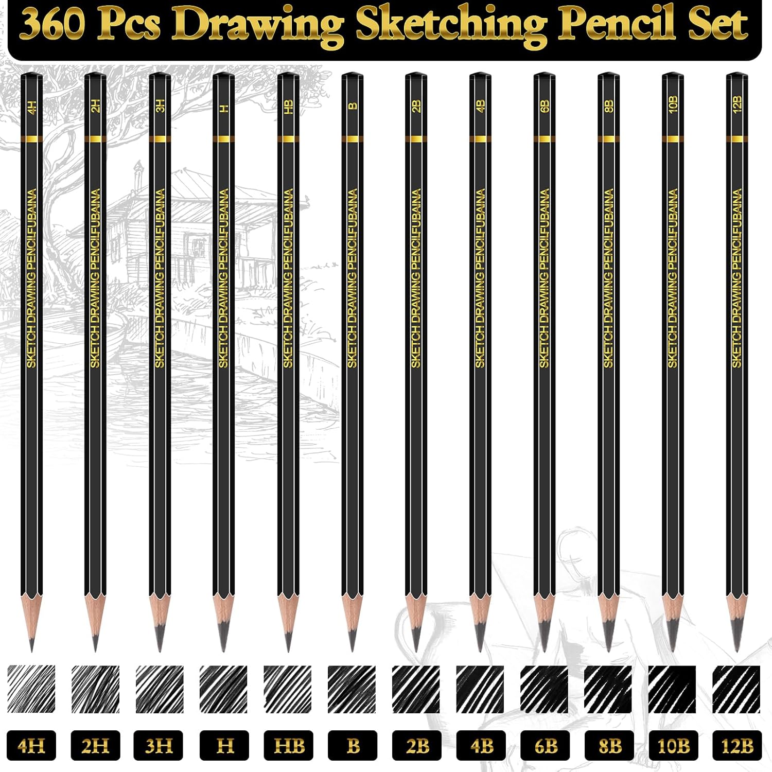 360 Pcs Drawing Sketching Pencil Set Professional (12b - 4h) Graphite Charcoal Gift Bulk for Artists Beginners, Pro Artists, Drawing Art, Sketching