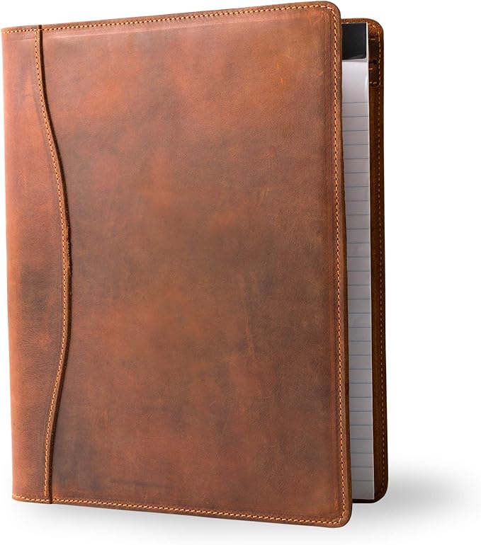 PEGAI Handmade 100% Leather Padfolio, Legal Pad Organizer for Business School Office Conference, Heavy Duty Full Grain Cow Hide Resume Interview Folio, Amazing Gift Idea | Marshall (Mahogany Brown)