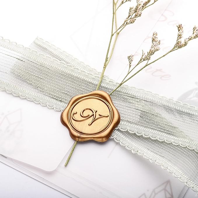Yoption Initial N Wax Seal Stickers, 100 Pack Antique Gold Letter Self Adhesive Envelope Sealing Stickers for Wedding Party Birthday Christmas (N)