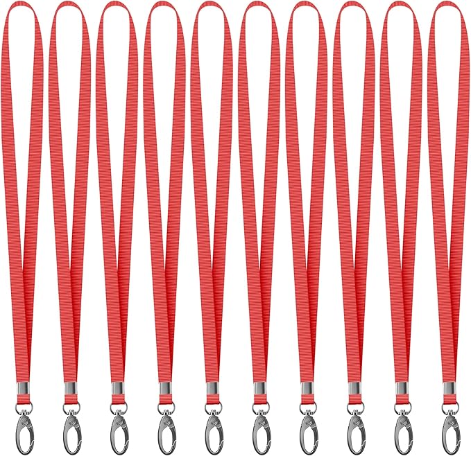 10 Pack Lanyards for ID Badges, Cruise Ship Cards, Keys, Keychain, Long-lasting Neck lanyard Strap with Clasp, Cruise Badge Key Lanyards for Men, Women, Teachers, Kids (Red)