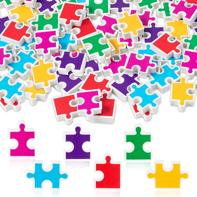 CJiangpo 60Pcs Puzzle Mini Eraser for Kids Bulk - Cute Puzzle Pieces Pencil Rubber Eraser Novelty 3D Desk Rubbers Birthday Party Favors Filler Kids Back to School Classroom Prizes Gifts