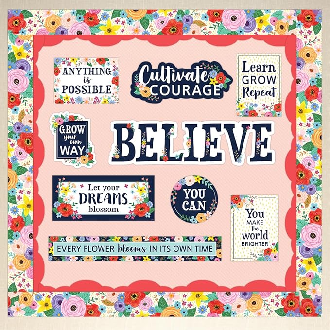 Teacher Created Resources Wildflowers Straight Rolled Border Trim - 50ft - Decorate Bulletin Boards, Walls, Desks, Windows, Doors, Lockers, Schools, Classrooms, Homeschool & Offices