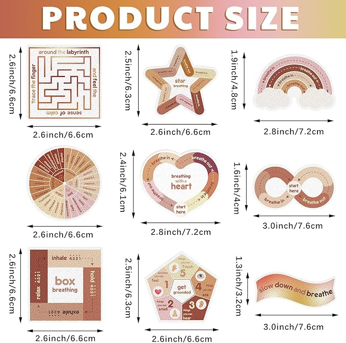 Libima 72 Pieces Anxiety Sensory Stickers Anxiety Textured Stickers Fidget Stickers Mindfulness Sticker School Counselor Supplies Adult Sensory Items Anxiety Relief, 9 Styles(Boho Color)